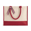 Front view of the Boutique Canvas Tote with maroon trim and handles resting against the bag