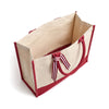 Open interior of the Boutique Canvas Tote with maroon trim