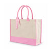 Angled view of the Boutique Canvas Tote with pink trim and upright handles