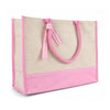 Angled view of the Boutique Canvas Tote with pink trim and handles down
