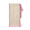 Side view of the Boutique Canvas Tote showing its gusset and pink trim